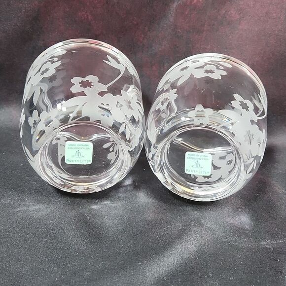 💜PartyLite Sakura Clear Frosted Etch Cherry Blossom Votive Holder Set of 2 - Picture 11 of 12
